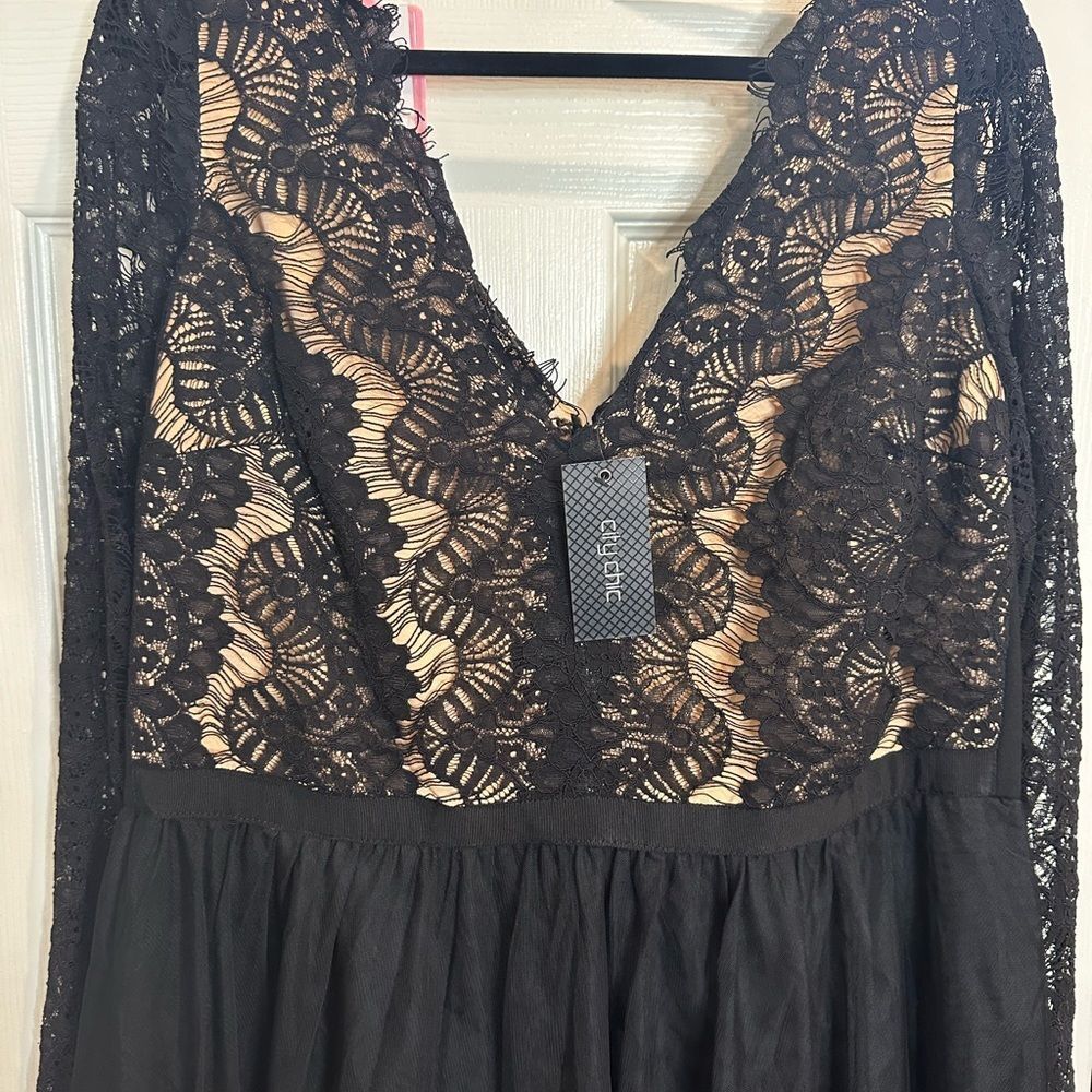 City Chic Black Lace Over Nude Maxi Dress - Picture 2 of 12